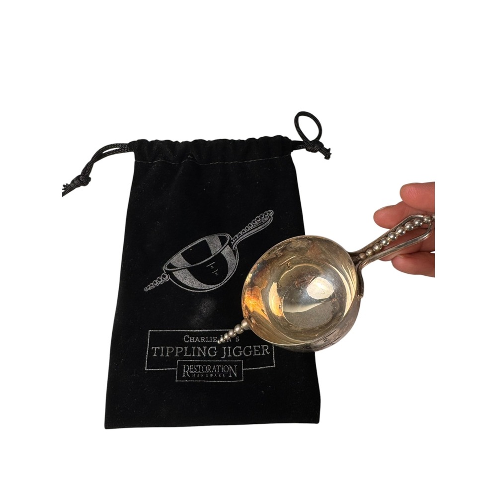 Restoration Hardware Charlie Jin Tippling Jigger‎ Silver Barware 2oz with Pouch